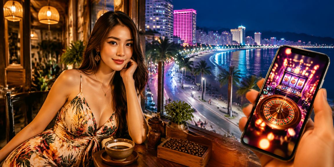 Người dùng chơi casino trên điện thoại bên ly cà phê tại Nha Trang